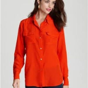 Ralph Lauren Black Label Bright Orange Silk Button-Up Blouse